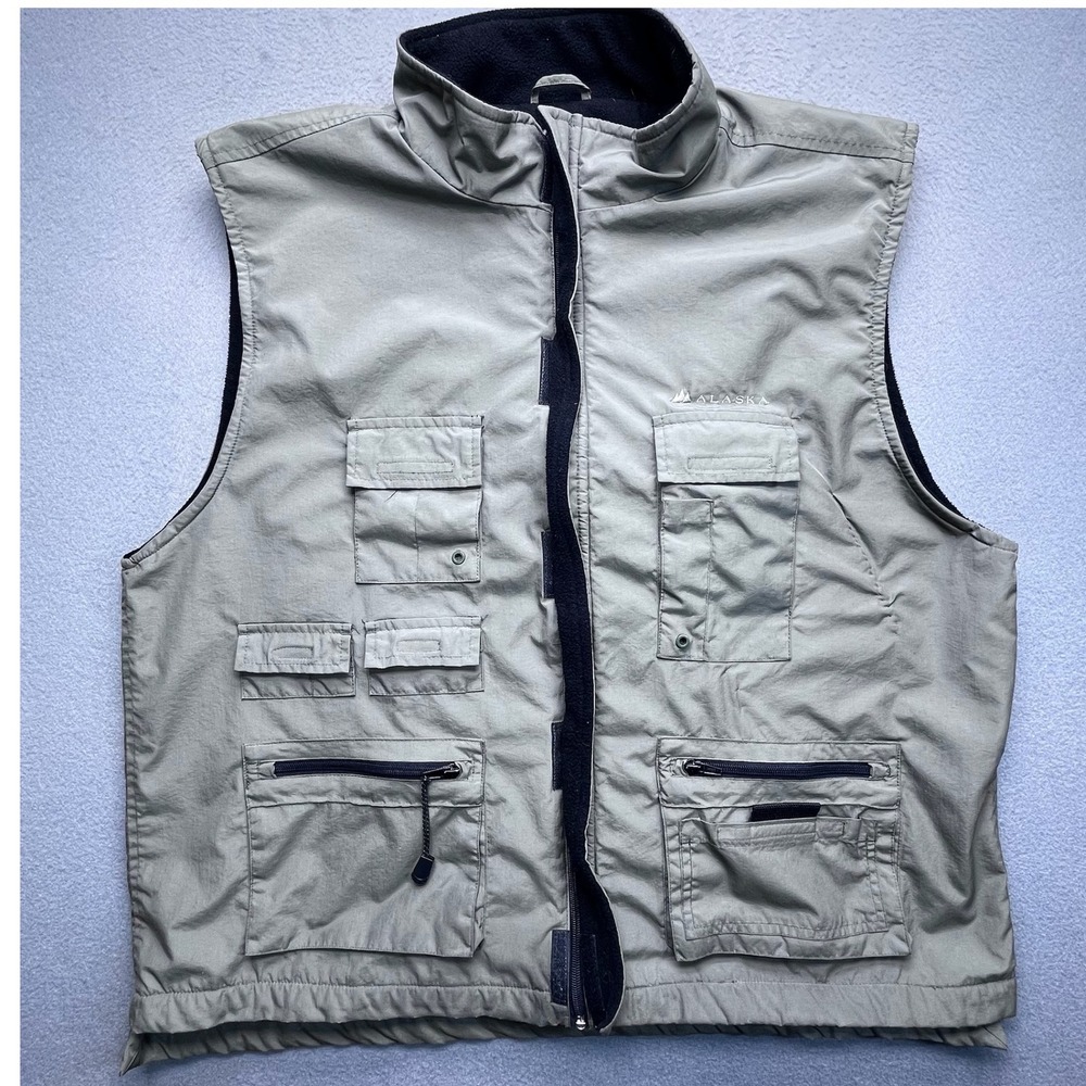 Alaska Fishing Vest Mens Size Large Multi Pocket Travel Outdoor Gorpcore Khaki